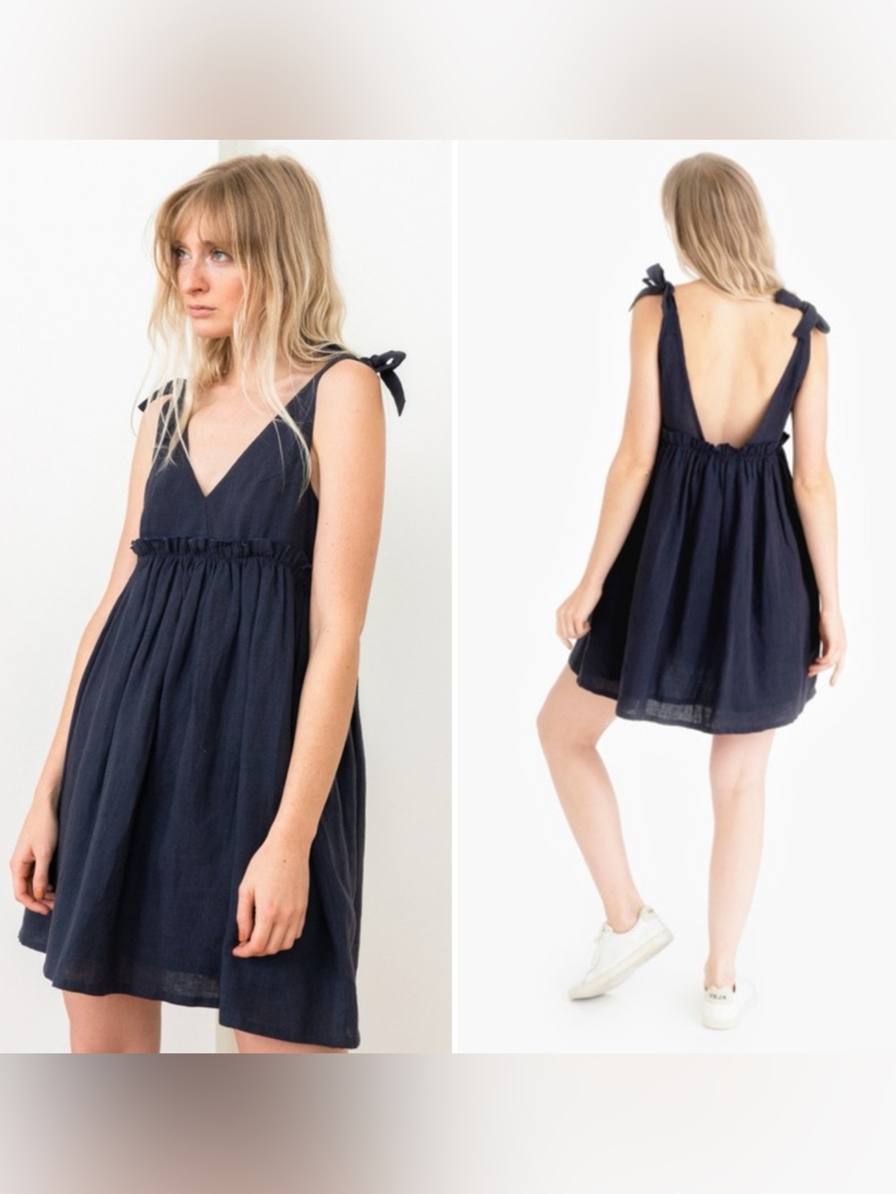 100% Organic Linen Tribe Alive Navy Blue Dress Size Small